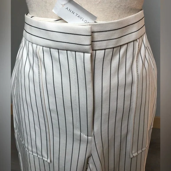 NEW Ann Taylor Cream Pinstripe Wide Leg Pant Size 12 - Picture 2 of 11